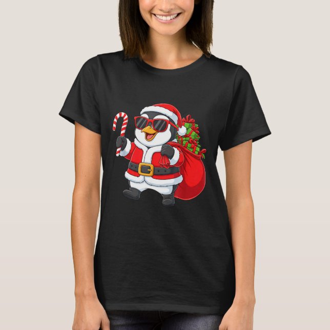 Funny Penguin Christmas Santa Outfit Xmas Boys Gir T Shirt (Framsida)