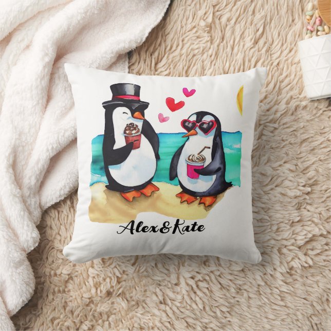 Funny Penguin Couple, Djur i Kärlek Kudde (Filt)