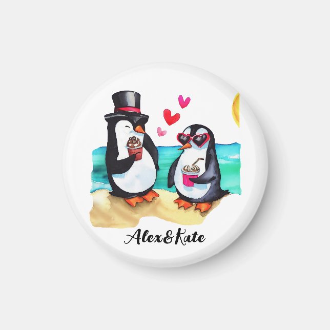 Funny Penguin Couple, Djur i Kärlek Magnet (Framsidan)