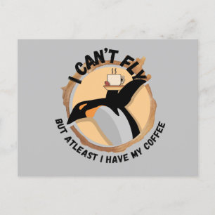 Funny Penguin Drinking Coffee Vykort