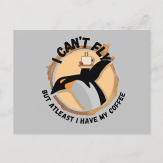 Funny Penguin Drinking Coffee Vykort
