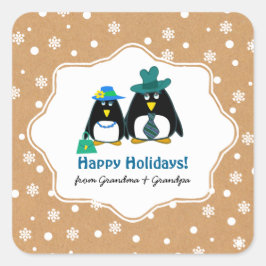 Funny Penguin Ett par Anpassningsbar - julstämmare Fyrkantigt Klistermärke