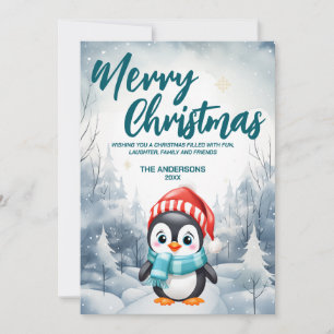 Funny Penguin-fågel God jul träd snö Helgdag pa Julkort