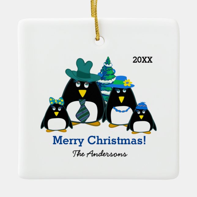 Funny Penguin Family Anpassningsbar Photo Ornament (Framsida)
