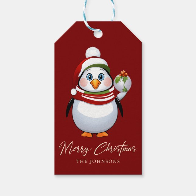 Funny Penguin God jul Personlig Presentetikett (Framsidan)