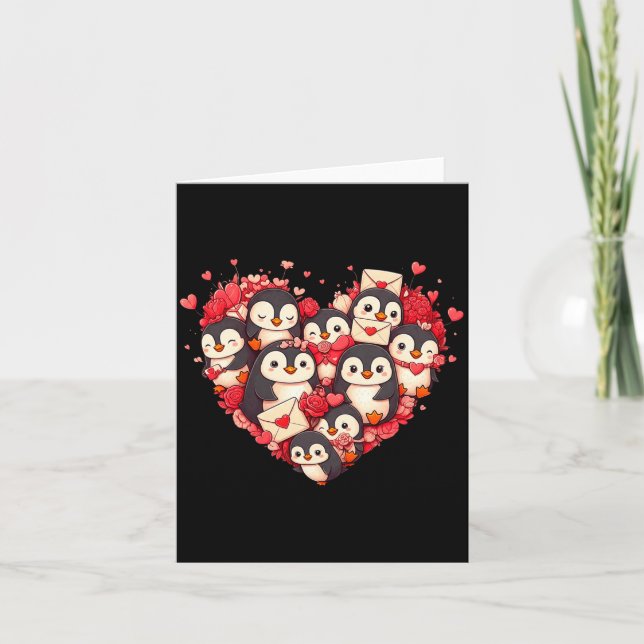 Funny Penguin Heart Valentine Penguin Womens Mens  Kort (Framsida)