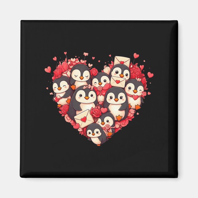 Funny Penguin Heart Valentine Penguin Womens Mens  Magnet (Framsidan)