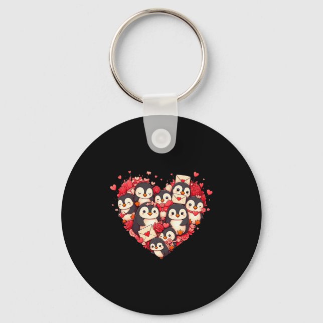 Funny Penguin Heart Valentine Penguin Womens Mens  Nyckelring (Framsida)