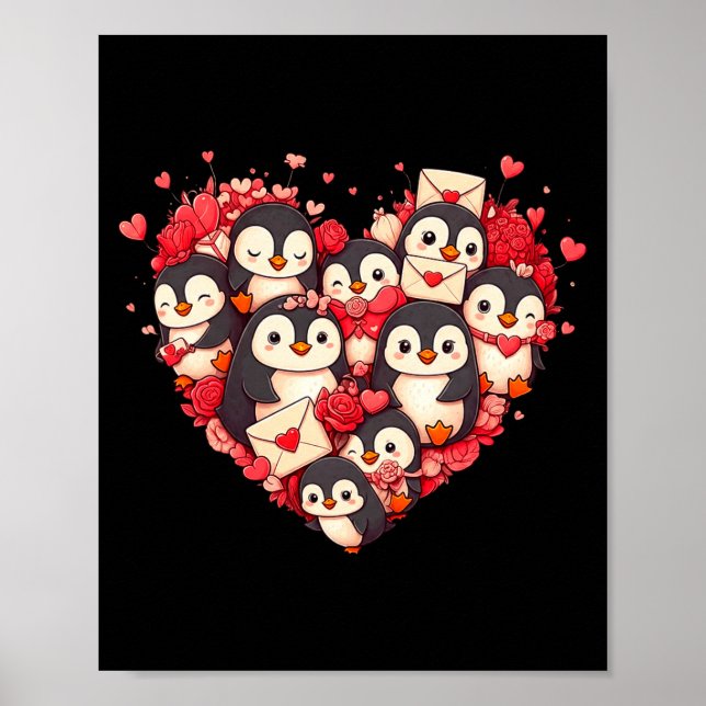 Funny Penguin Heart Valentine Penguin Womens Mens  Poster (Framsidan)