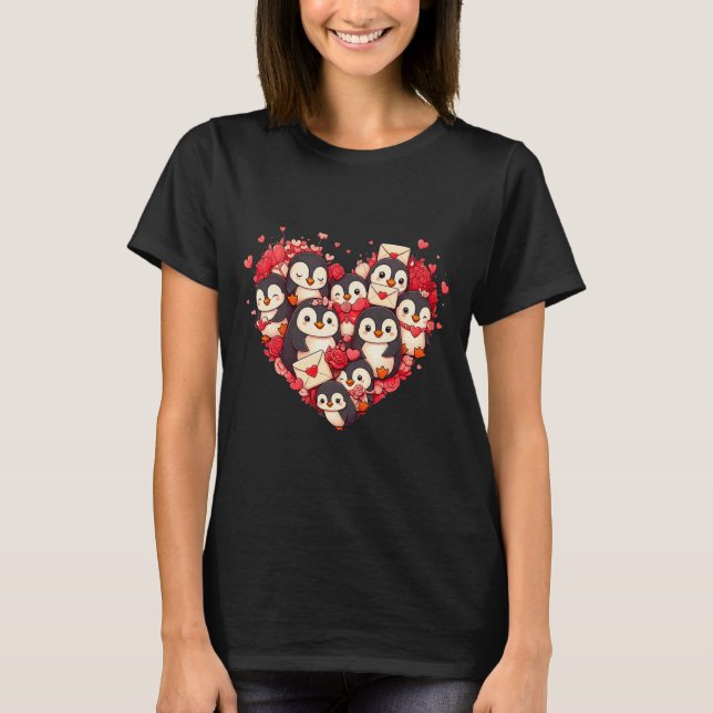 Funny Penguin Heart Valentine Penguin Womens Mens  T Shirt (Framsida)