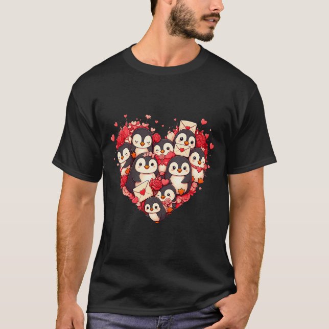 Funny Penguin Heart Valentine Penguin Womens Mens  T Shirt (Framsida)