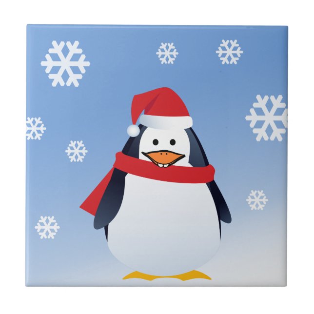 Funny Penguin jul Jultomten Snöflingor Kakelplatta (Framsidan)