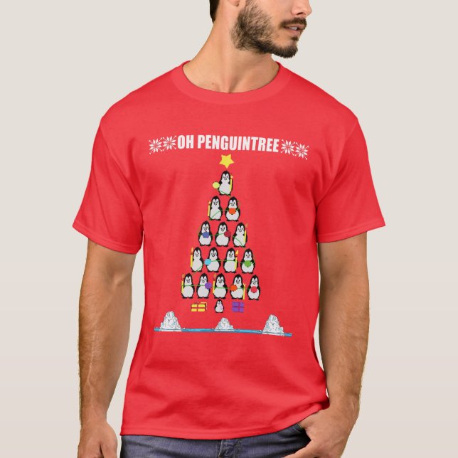Funny Penguin Julgran Meme Pun Helgdag T Shirt (Framsida)