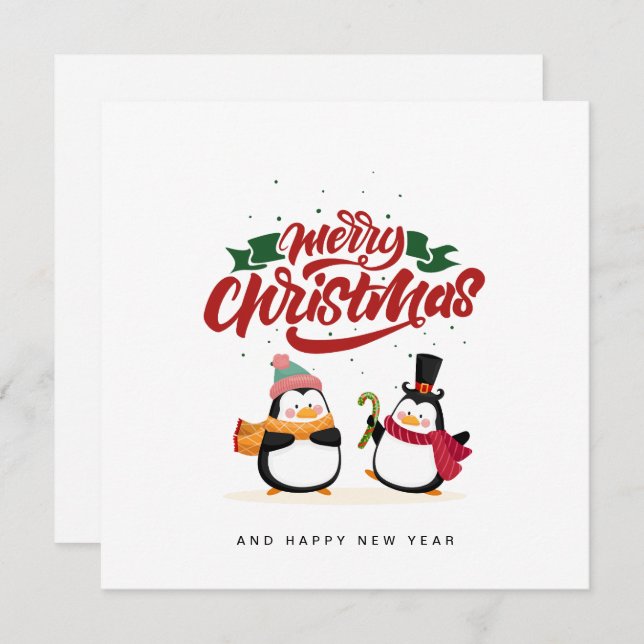 Funny Penguin-julkort, God jul Julkort (Fram/baksida)