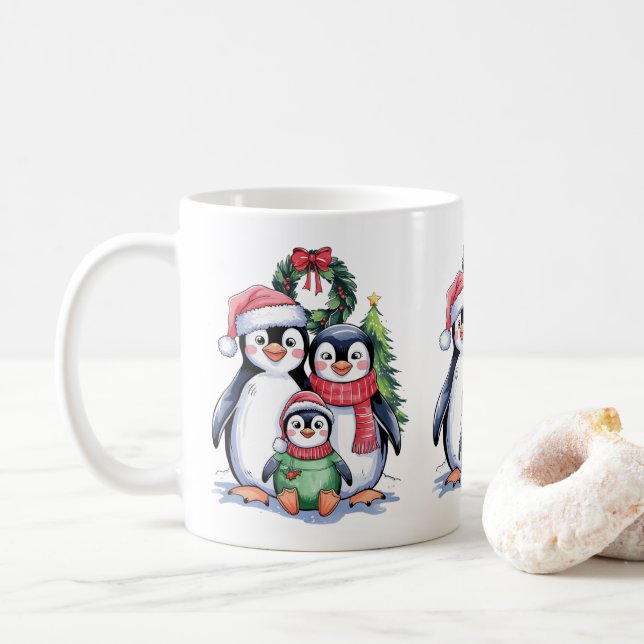 Funny Penguin-julmatchningsfamiljen Pajamas Kaffemugg (Med munk)