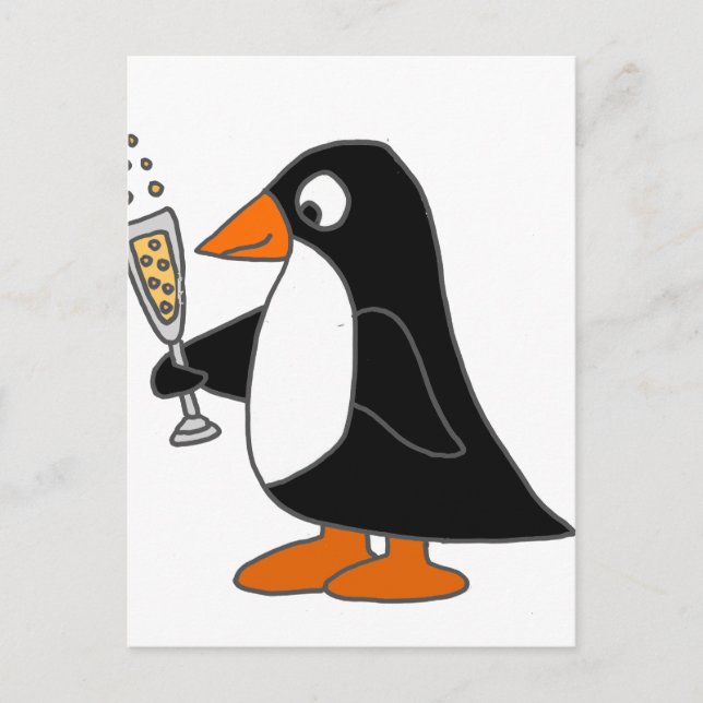 Funny Penguin med champagne Vykort (Framsida)