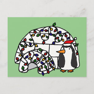 Funny Penguin och Jul Igloo Helg Vykort