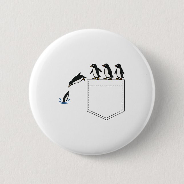 Funny Penguin Pocket Cute Diving Penguin Tee Anima Knapp (Framsida)