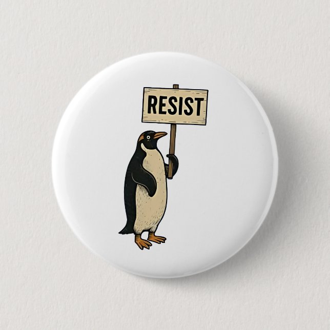 Funny Penguin protesterar mot Tarrifs Knapp (Framsida)