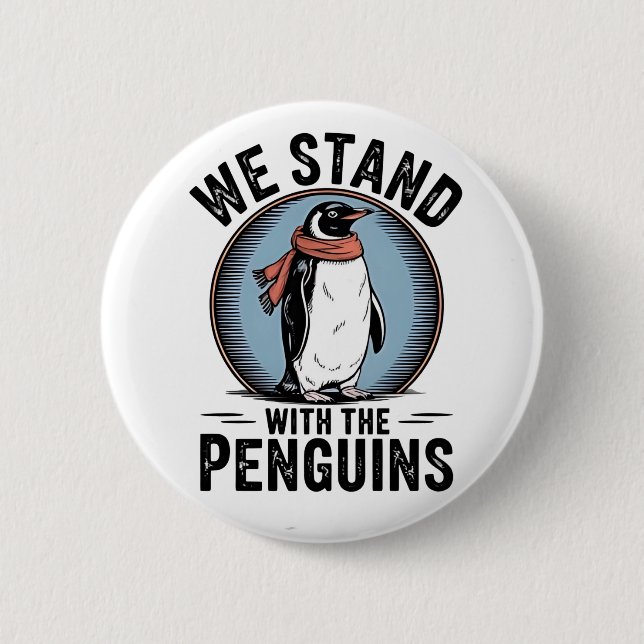 Funny Penguin protesterar mot Tarrifs Knapp (Framsida)