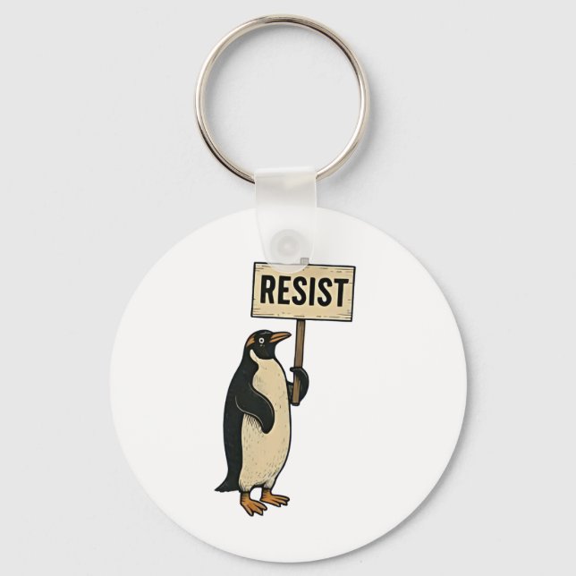 Funny Penguin protesterar mot Tarrifs Nyckelring (Framsida)
