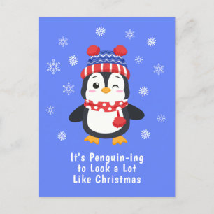 Funny Penguin Pun-jul Helg Vykort