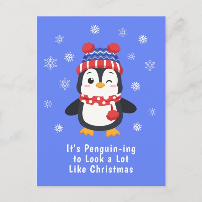 Funny Penguin Pun-jul Helg Vykort (Framsida)