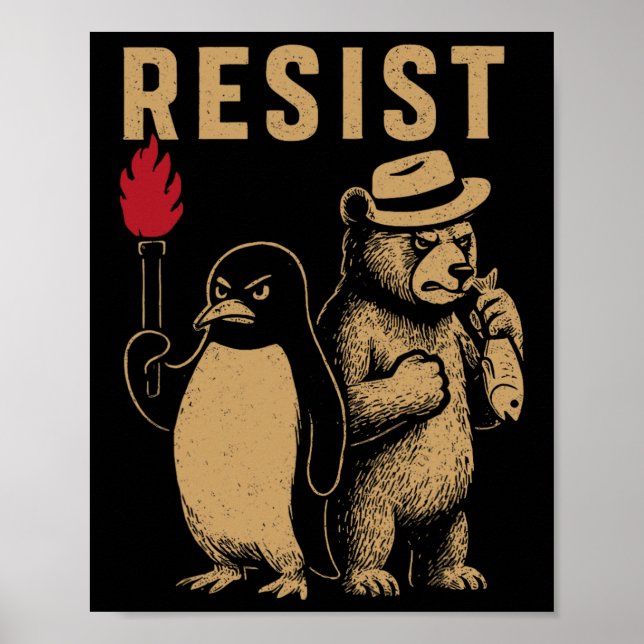 Funny Penguin Resistenguins protest mot Tari Poster (Framsidan)