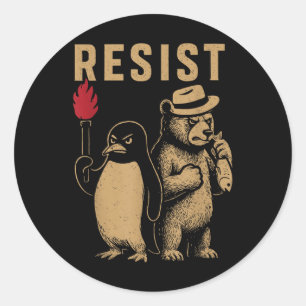 Funny Penguin Resistenguins protest mot Tari Runt Klistermärke