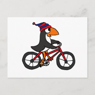 Funny Penguin Riding Red Bicycle Vykort