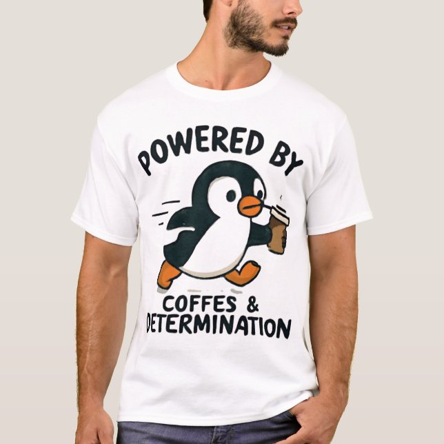 Funny Penguin Runwith Coffee Kopp T Shirt (Framsida)