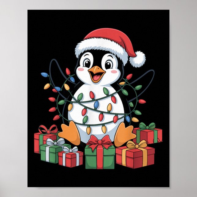 Funny Penguin Santa Hat Animals Älskare Ugly Krist Poster (Framsidan)