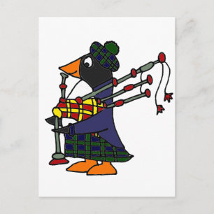 Funny Penguin Spela Bagpipes Art Vykort