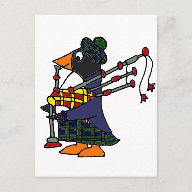 Funny Penguin Spela Bagpipes Art Vykort (Framsida)