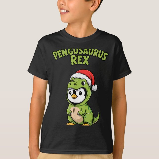 Funny Penguin T-rex Costume Christmas Kids Boys  T Shirt (Framsida)