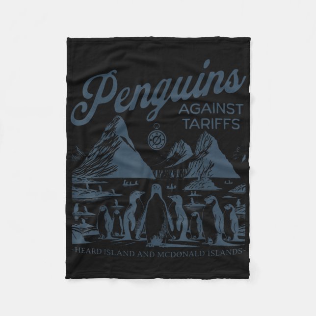 Funny Penguins against Tariffs Heard Island Pengui Fleecefilt (Framsidan)