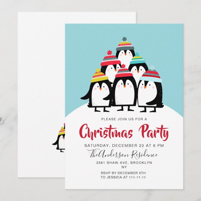 Funny Penguins jul Party Helgdag Inbjudningar (Fram/baksida)