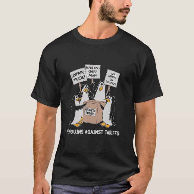 Funny Penguins protest mot tariffer T Shirt (Framsida)