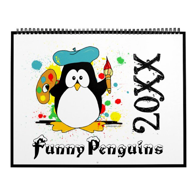 Funny Penguins Tecknad Art Large Calendar Kalender (Omslag)