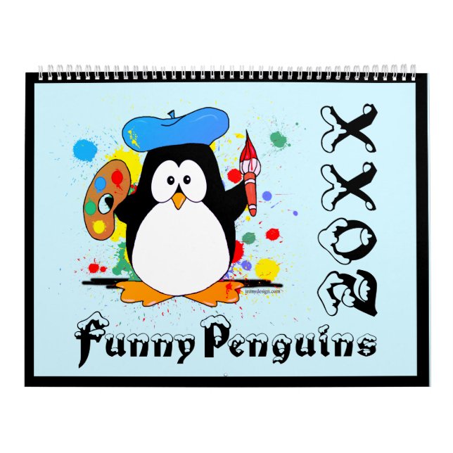 Funny Penguins Tecknad Roligt Färg Large Calendar Kalender (Omslag)