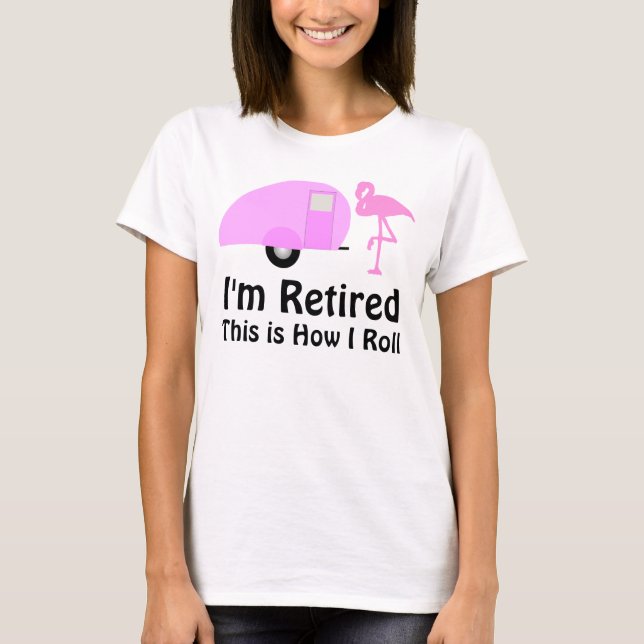 Funny Pension Rosa Flamingo Retro Camper T-shirt (Framsida)