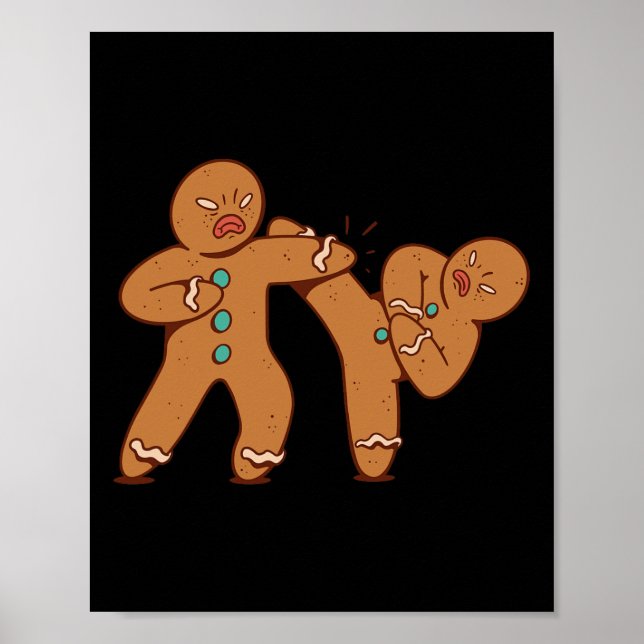 Funny Pepparkaksgubbe Karate Cookie Funny Christma Poster (Framsidan)