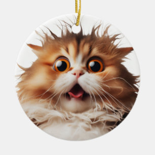 FUNNY PERSIAN CAT ÖVERPRISED CAT ANSIKTE JULGRANSPRYDNAD KERAMIK