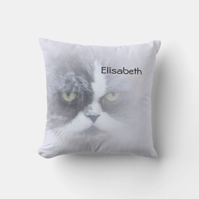 funny persian cat with big eyes throw pillow kudde (Framsida)
