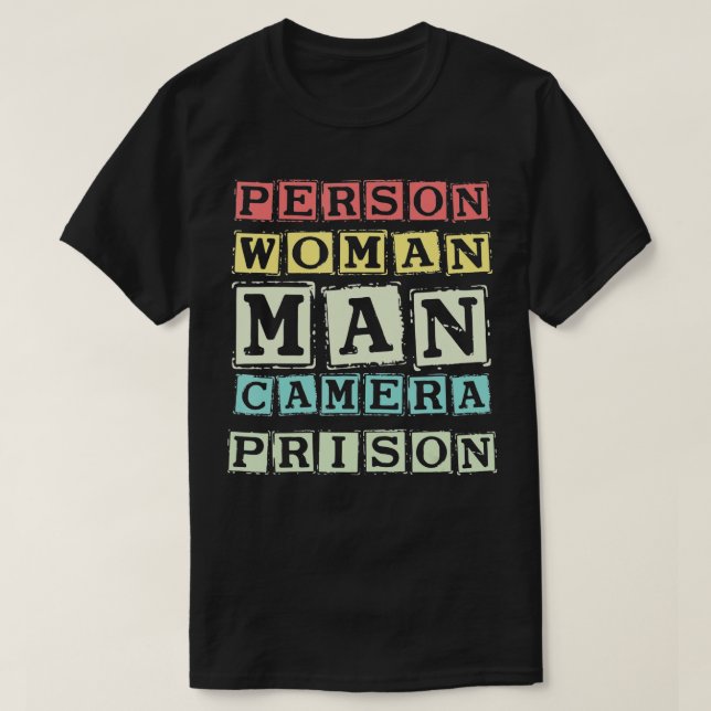Funny Person, Woman, Man, Camera, Prison  T Shirt (Design framsida)