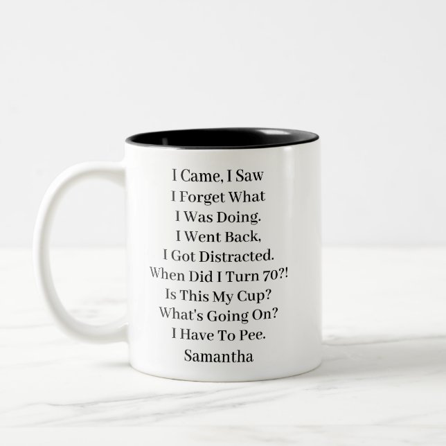 Funny Personalized 70th Birthday  Två-Tonad Mugg (Vänster)