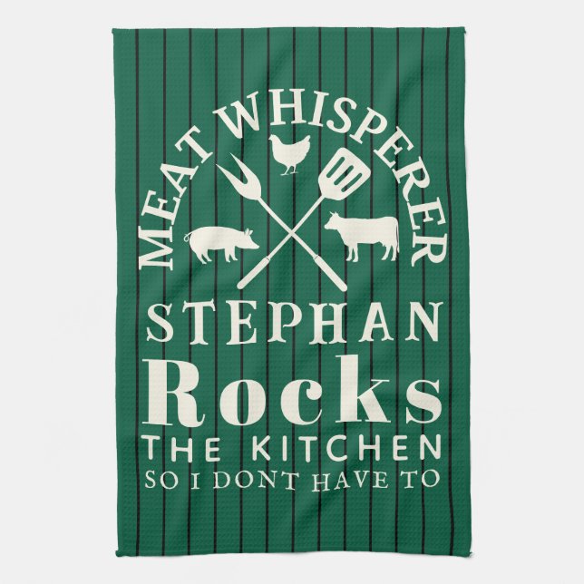 Funny personalized Kitchen Meat Whisperer Green Kökshandduk (Vertikal)