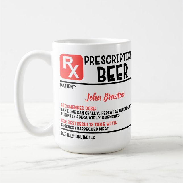 Funny Personlig Doktor Beer Prescription Kaffemugg (Vänster)