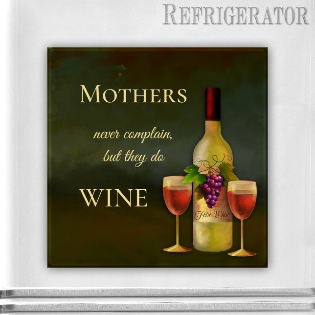 Funny Personlig Fine Art Vin Magnet (Italian fine art magnet featuring a wine bottle and glasses with funny texts - gift for Mom )