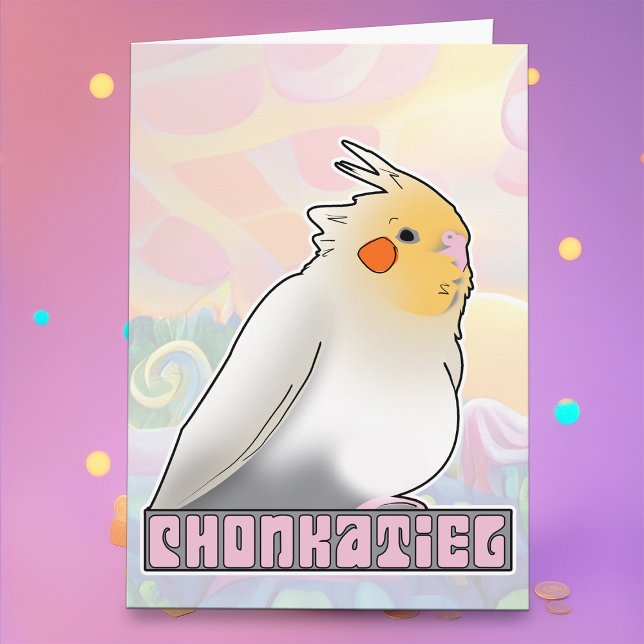 Funny Pet Cockatiel Chonky Birthday Cake Meme Kort (Funny chonky birb meme birthday card)